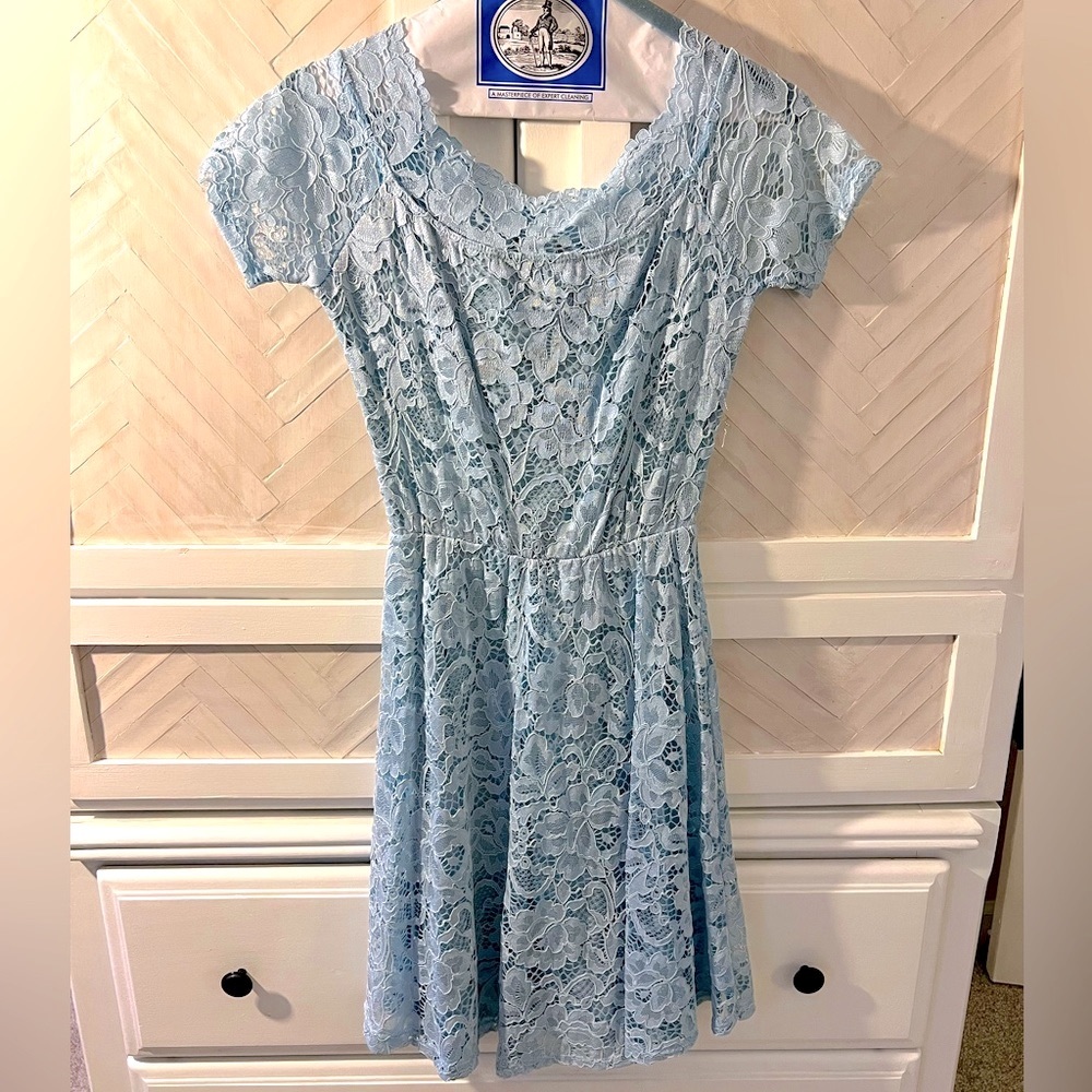 Cinderella Blue Allover Lace Dress with short sleeves